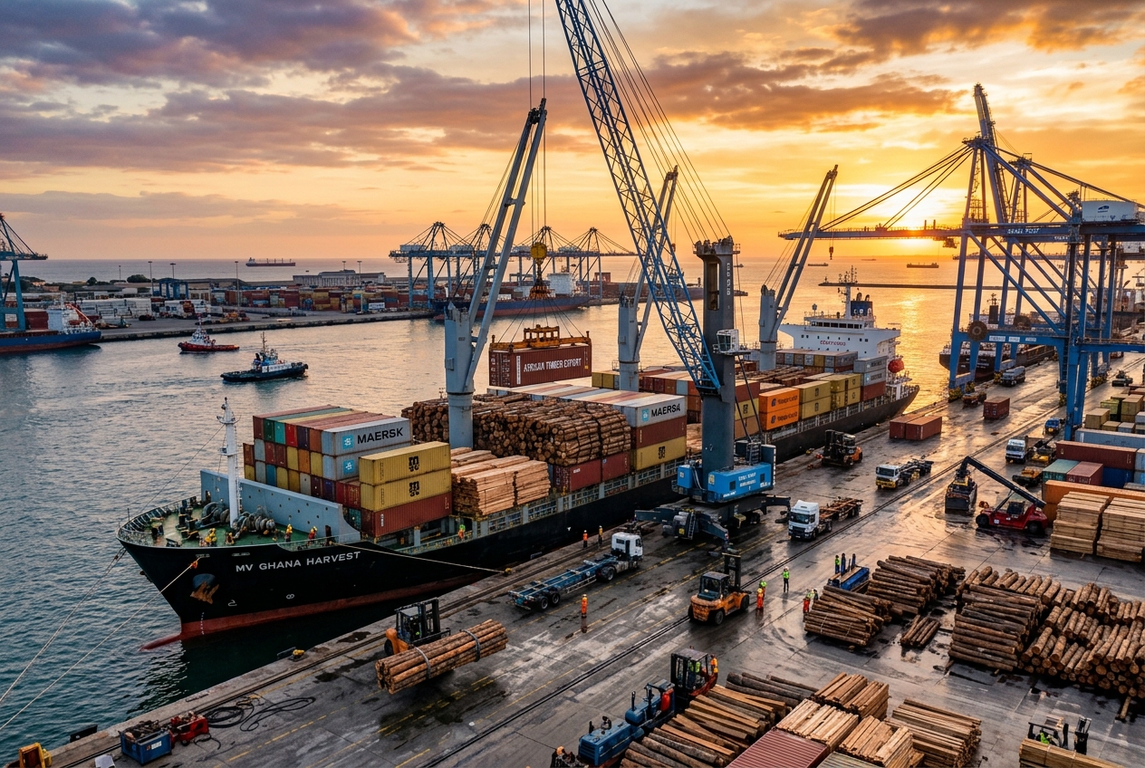 Commercial Shipping Port Container Cranes Loading Timber